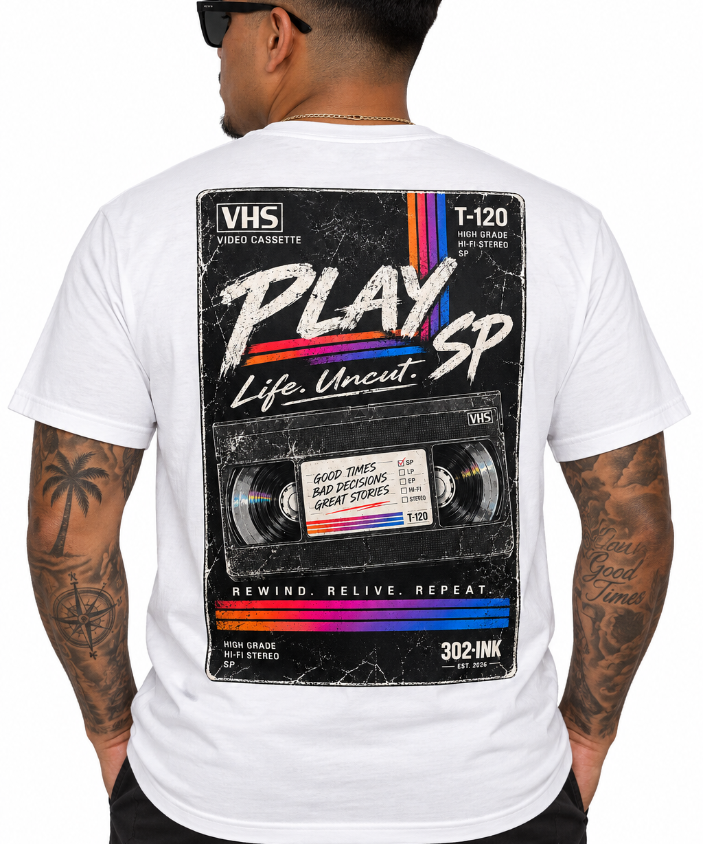 Play SP – Good Times Retro VHS Tee - Short & Long Sleeve
