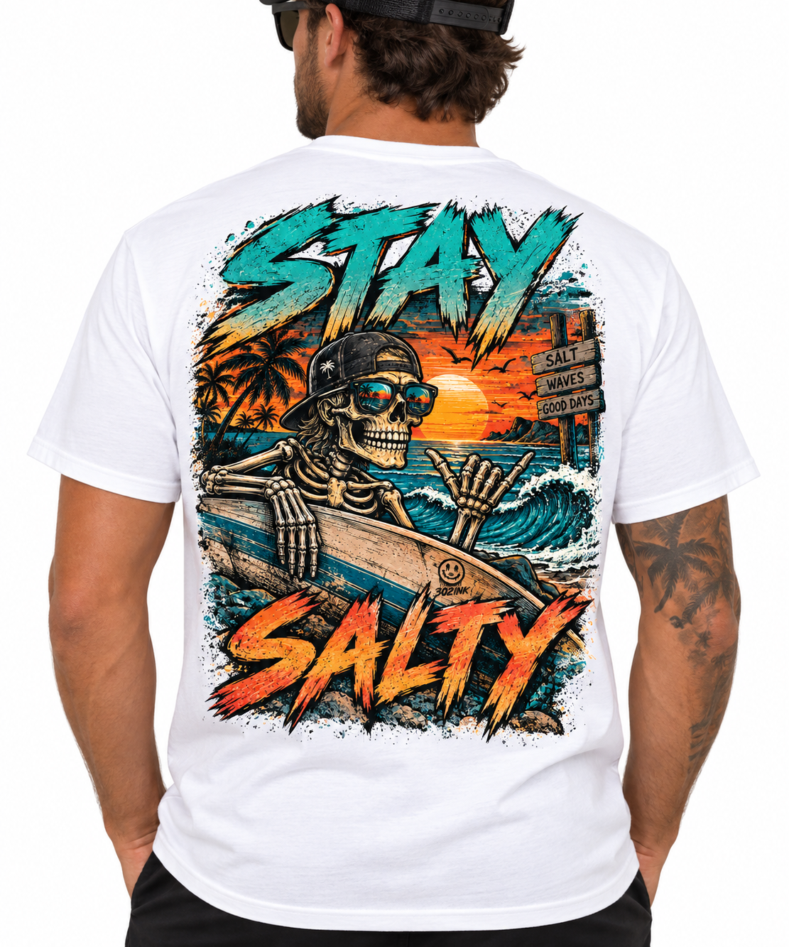 Stay Salty Skeleton Surfer Tee - Short & Long Sleeve