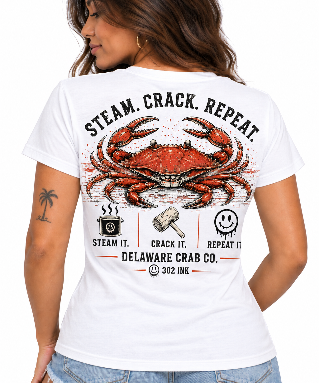 Steam. Crack. Repeat. Delaware Crab Tee