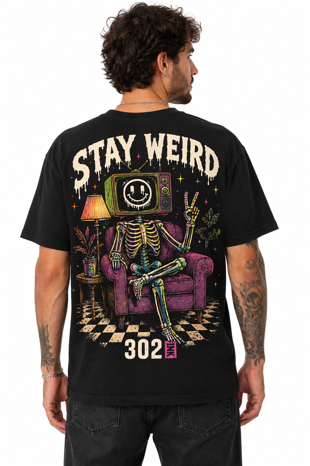 Stay Weird | TV Head Skeleton Graphic T