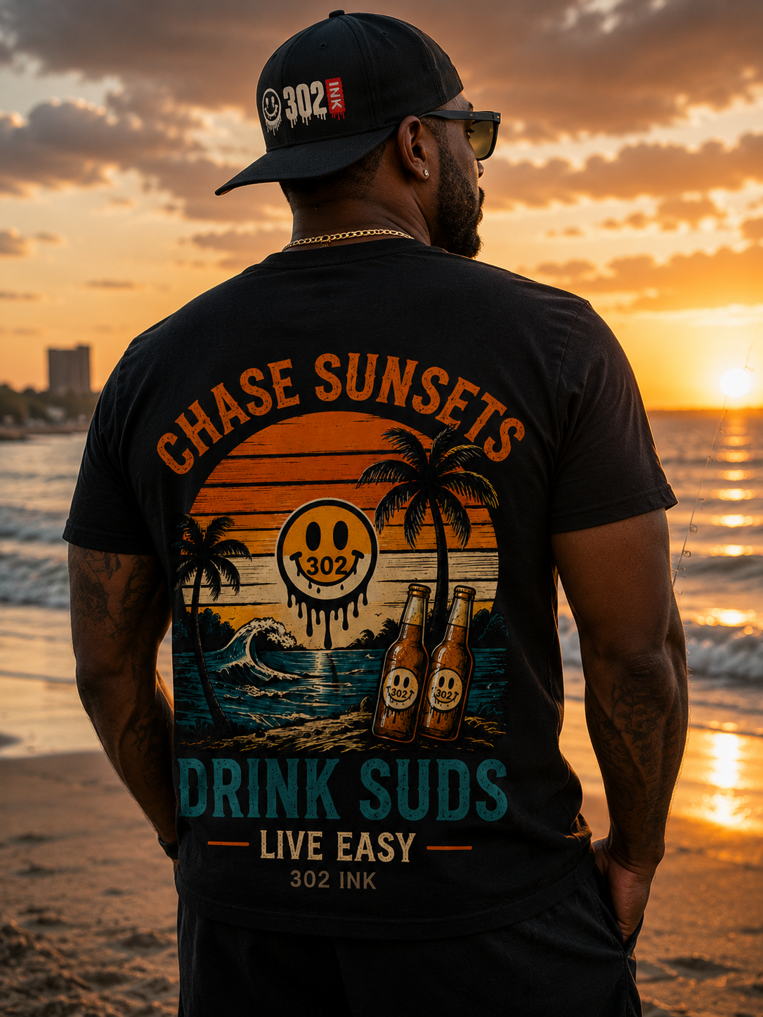 Chase Sunsets. Drink Suds. Live Easy - 302 Ink Tee